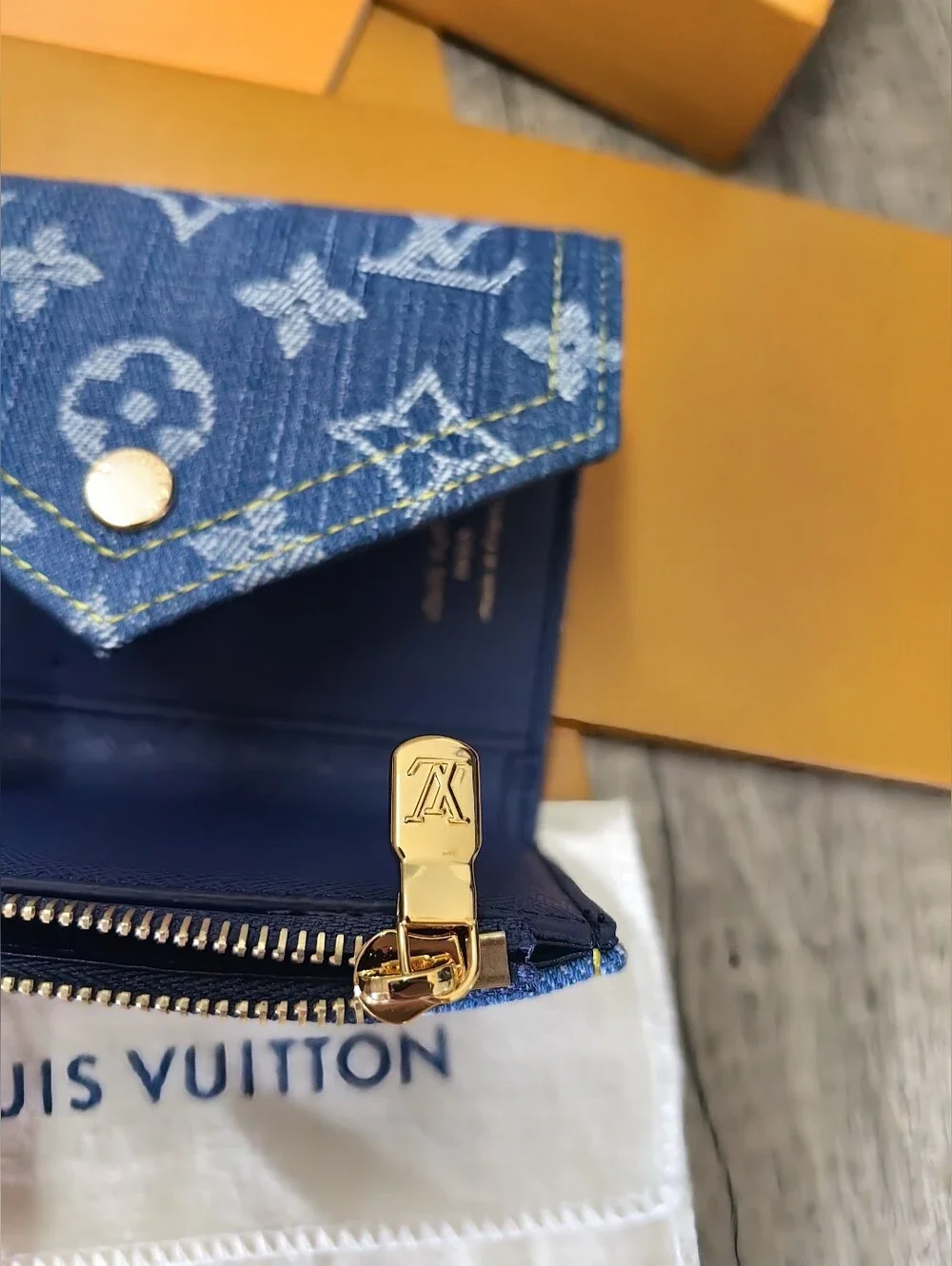 Louis Vuitton Blue Denim Monogram Mini Wallet with Gold-Tone Snap